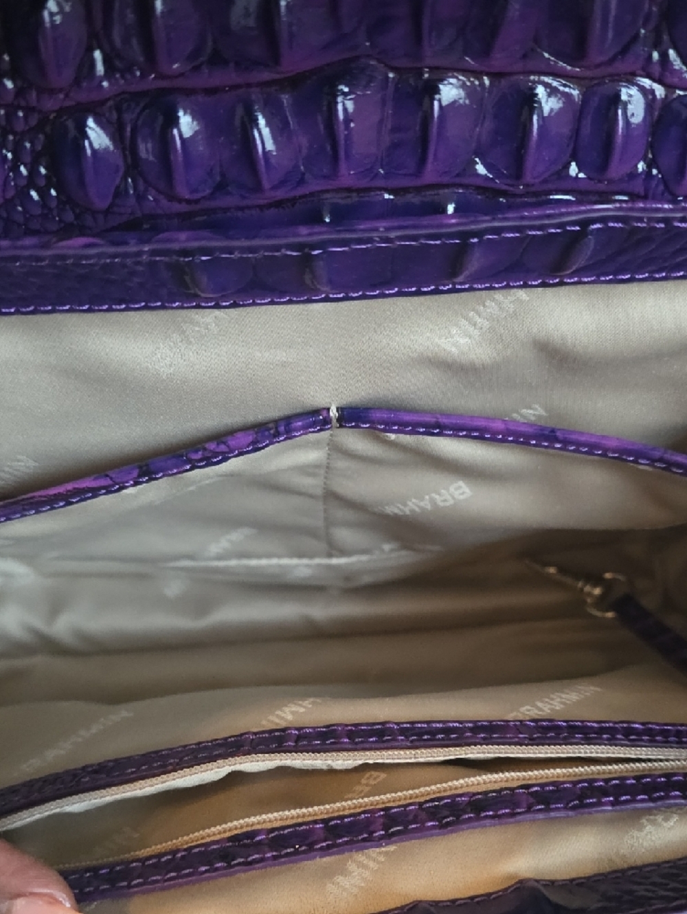 Brahmin Purple Crocodile-Embossed Leather Shoulder Bag - Picture 4 of 4